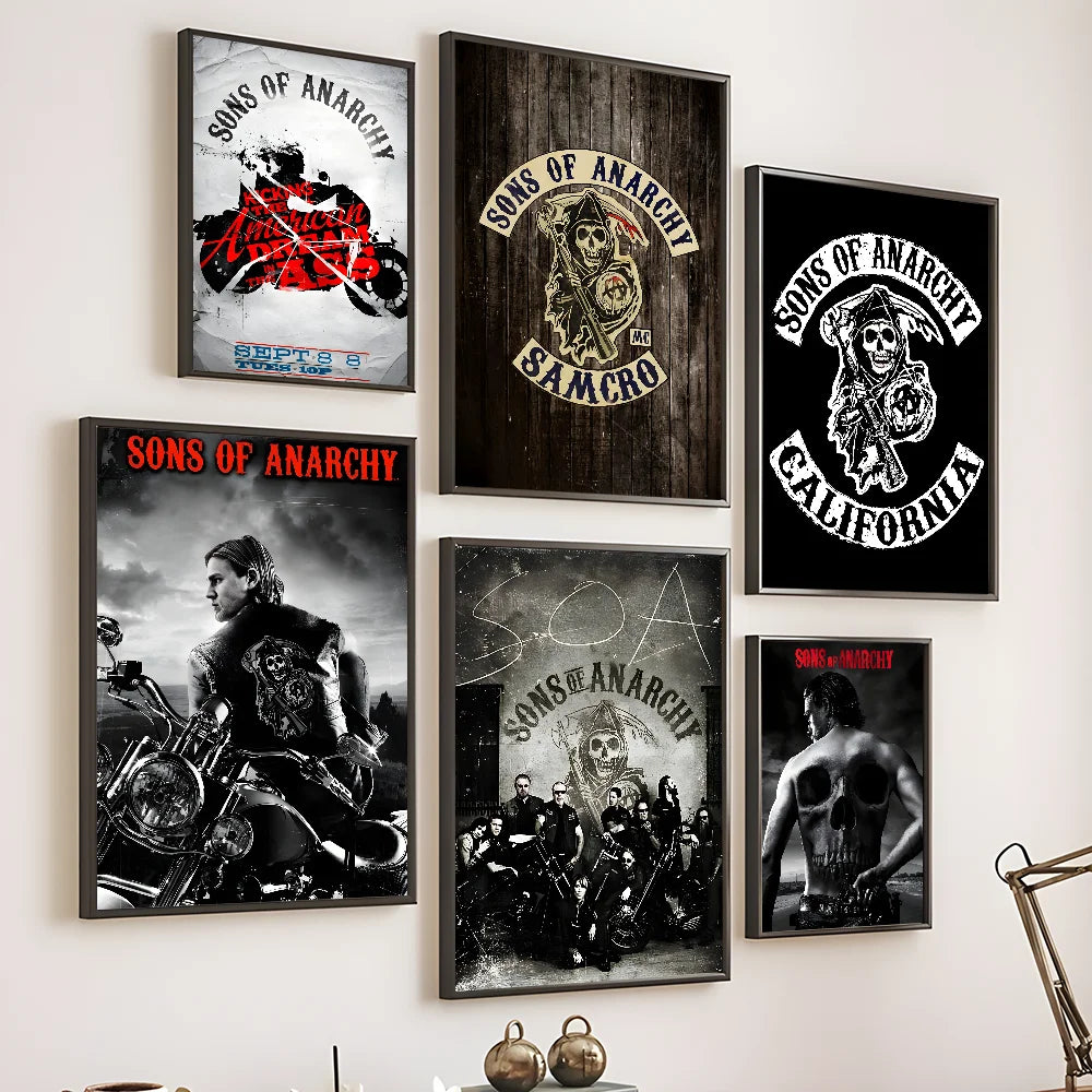 S-Sons Of A-Anarchy Crime Movie Poster Sticky Wall Art Printing Waterproof Home Living Bed Room Bar Hallway Aesthetic Decor