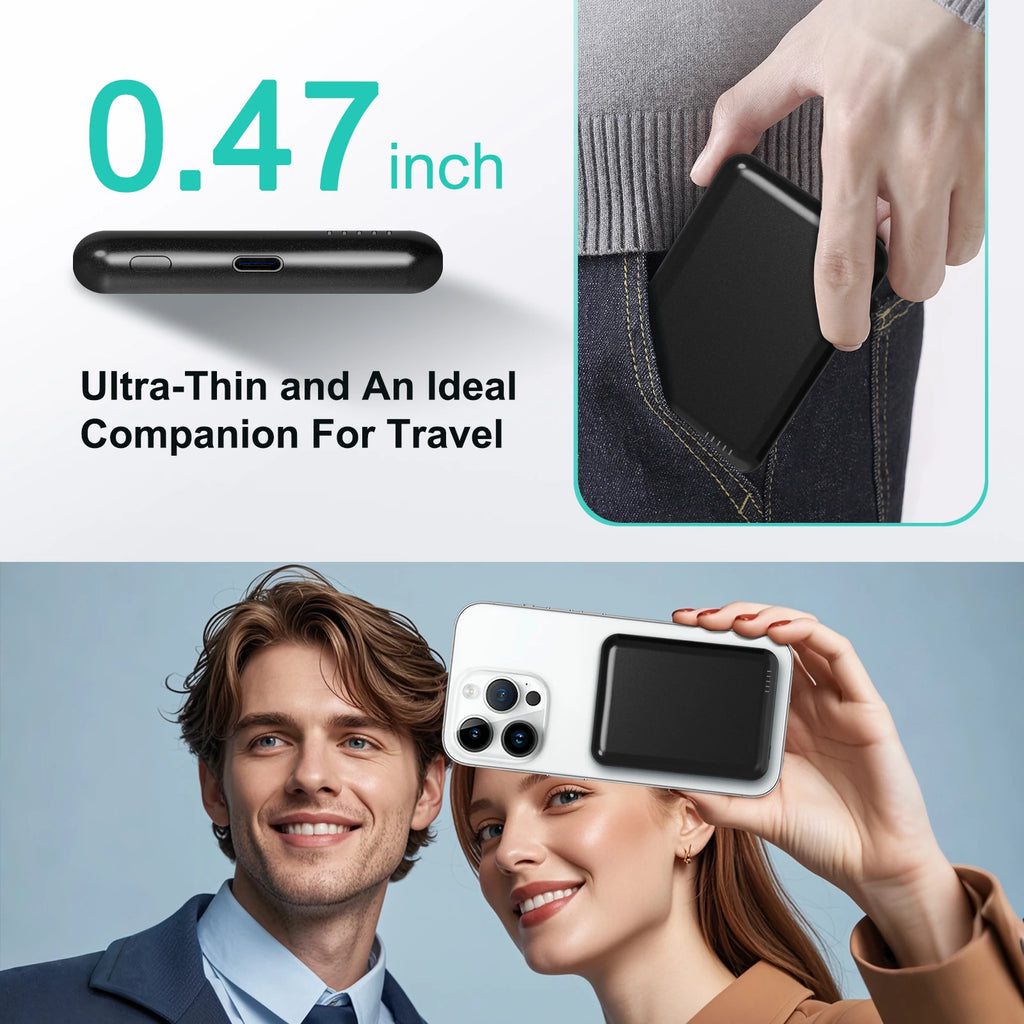 5000mAh Magnetic Power Bank Wireless Portable Charger 20W Fast Charging Output USB-C MagSafe  for iPhone16 15 14 Powerbank