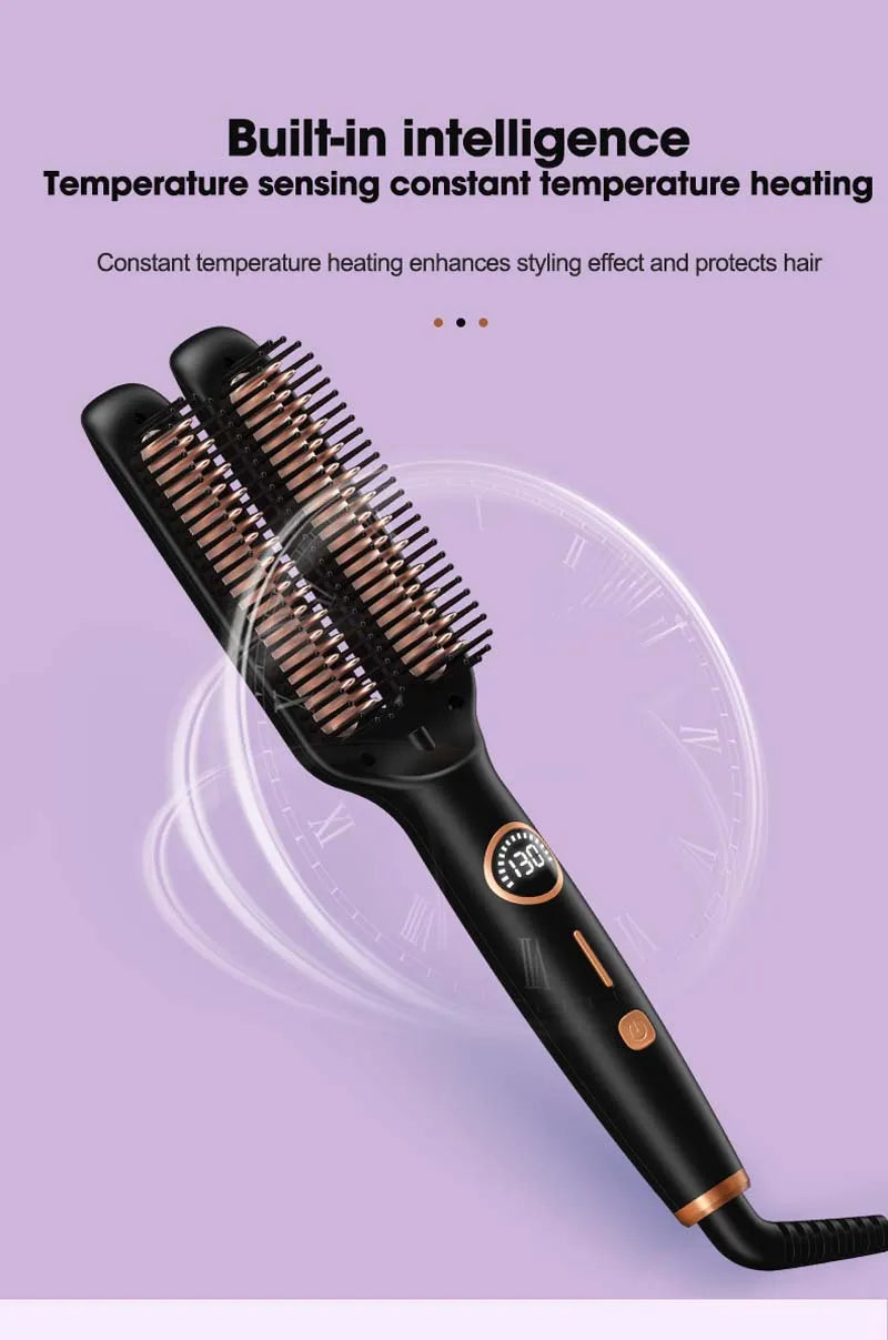 Professional Hair Straightener Brush Ionic Double Heating Plate 5 Temp Ceramic Heating Comb For Fast Lcd Display Styling Tool