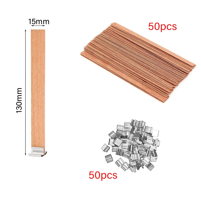 30/50pcs Wooden Candle Wick Set With Clip Base Smokeless Candle Wicks for DIY Paraffin Candle Jar Making Candle Making Supplies