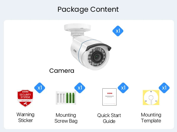 ZOSI HD 1080P 2MP H.265 4-in-1 CCTV Video Home Security IR Night Vision Weatherproof Bullet Camera for Surveillance System