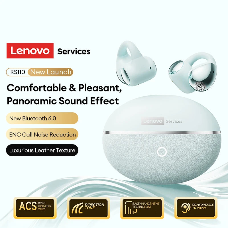 NEW Lenovo RS110 OWS Open-Ear Wireless Earbuds Clip On BT 6.0 Headphones Gaming Music Earphones IPX4 ENC Call Noise Cancellation
