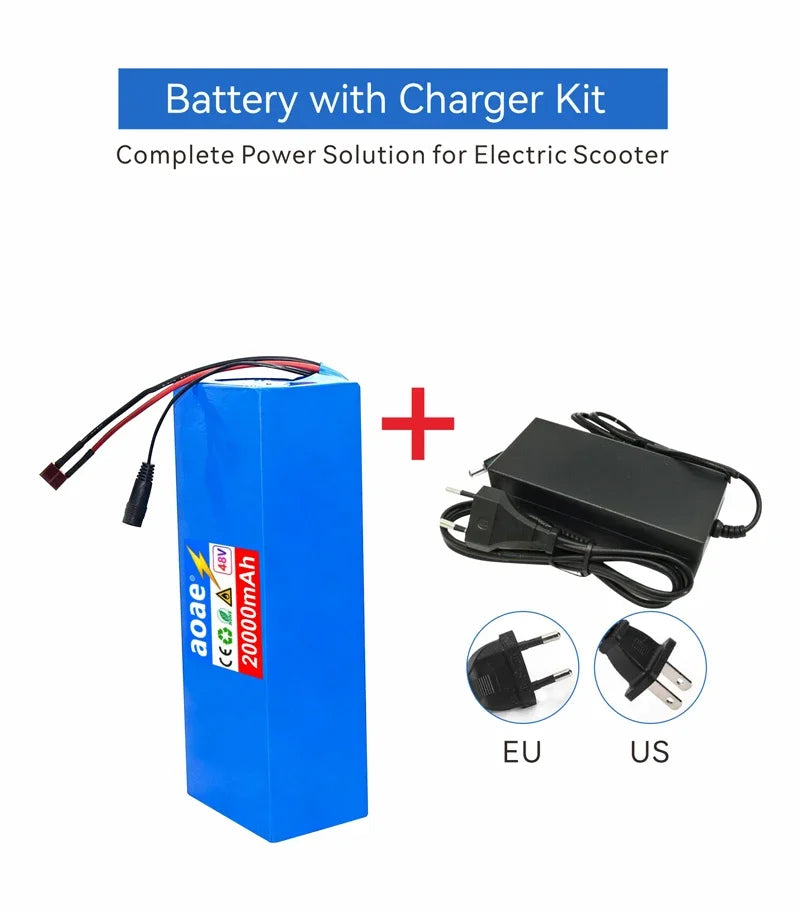 48V Scooter Battery 20Ah 13S5P A-Grade Cells 1000W-2000W Built-in BMS XT60 DC JST High Power Long Lasting for Electric Scooter