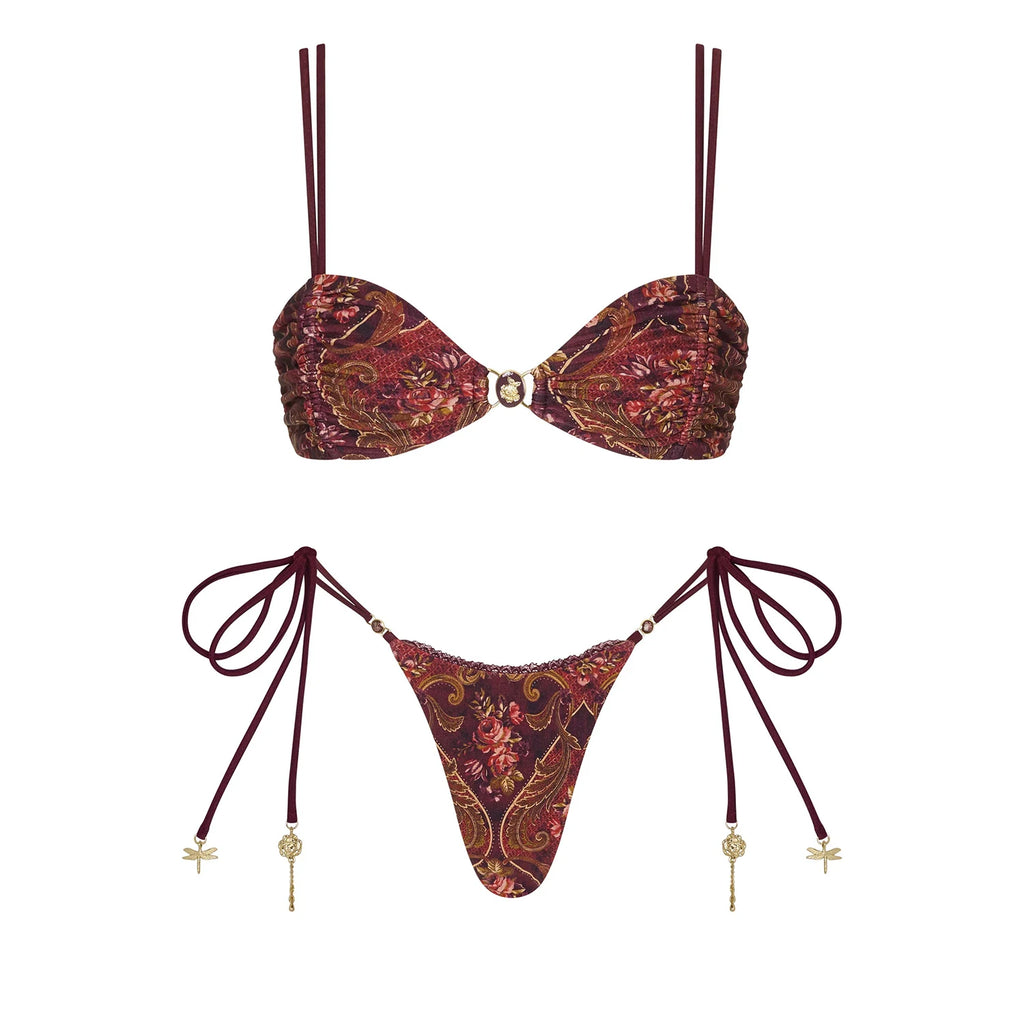 Retro Printed Bikini Sexy Women Swimsuit 2026 New Swimwear Female Bandeau Biquini Push Up Swim Suit Shiny Beachwear Bathingsuit