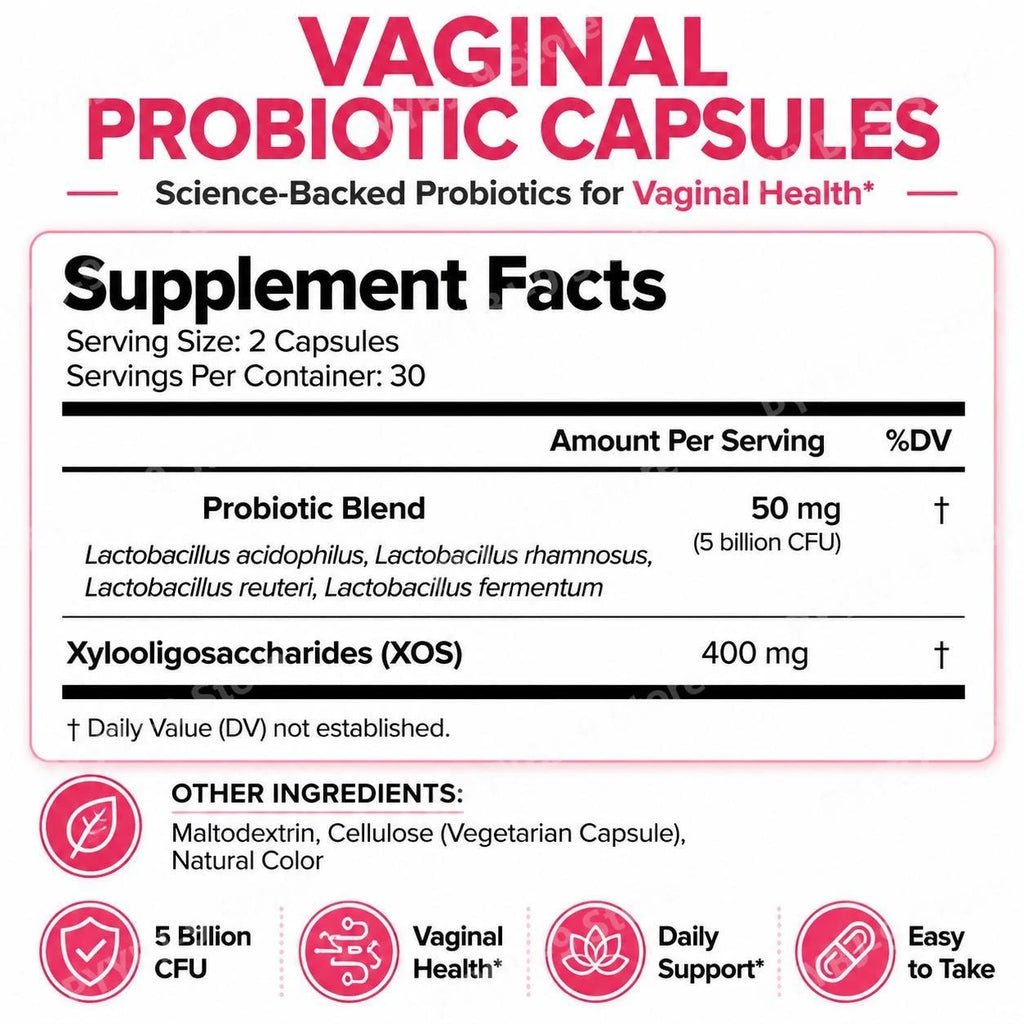 Women's Vaginal Probiotic Capsules, 5 Billion CFU, Healthy Odor Support, PH Yeast Balance & Flora Support, Vegan, 60 Count