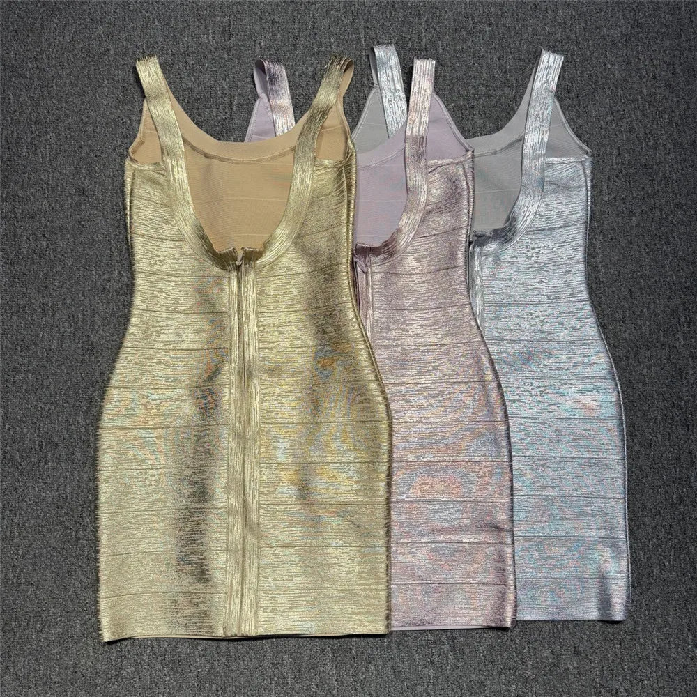 Summer New Hot Stamping Spaghetti Strap Bandage Dress Sexy Backless Club Party Mini Dresses
