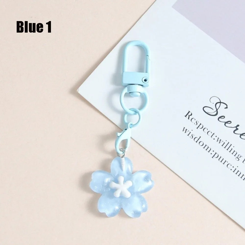 Cute Resin Cherry Blossom Keychain Colorful DIY Car Key Ring Bag Pendant Jewelry Accessories