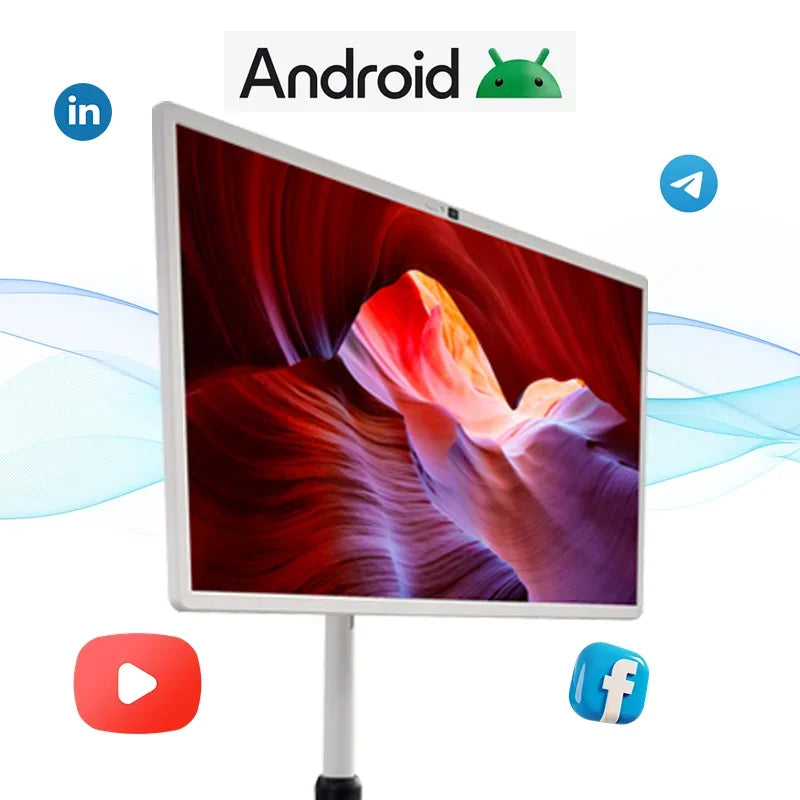 32 Inch Portable Smart TV Rotation Touch Screen Portable Android Camera  Display Tablet PC Stand Wheels Television Rechargeable