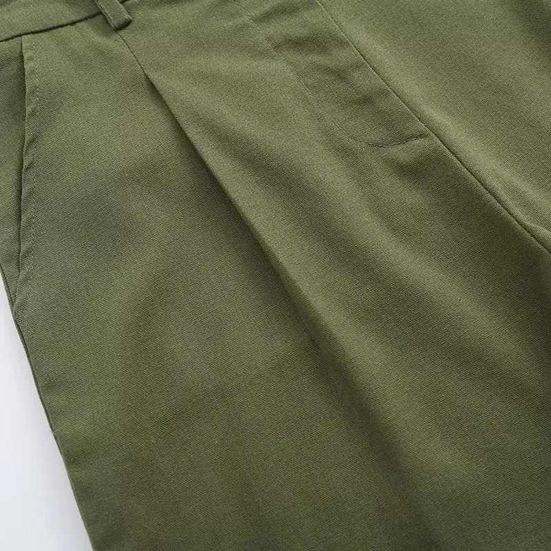 Retro Linen Office Lady Women Suits V Neck Vest Blazer Commuter Wide Leg Shorts Fashion 2024 Summer Vintage 2 Piece work clothes