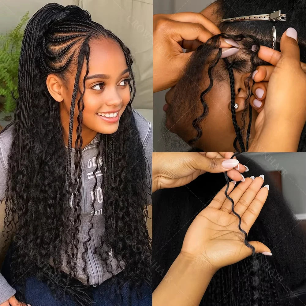 Deep Wave Crochet Hair Extensions Kinky Curly Crochet Human Hair Knotless Pre-Separated Crochet Feather Hair Extensions