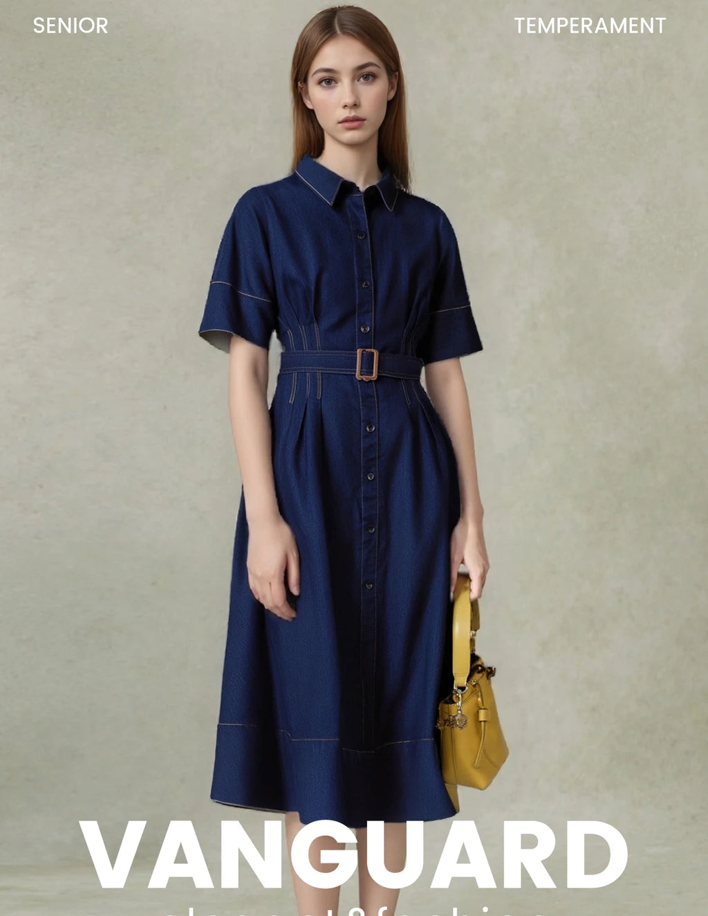 Women's Denim Long Dress 2025 Autumn New Texture navy blue Women's Business Long Dress