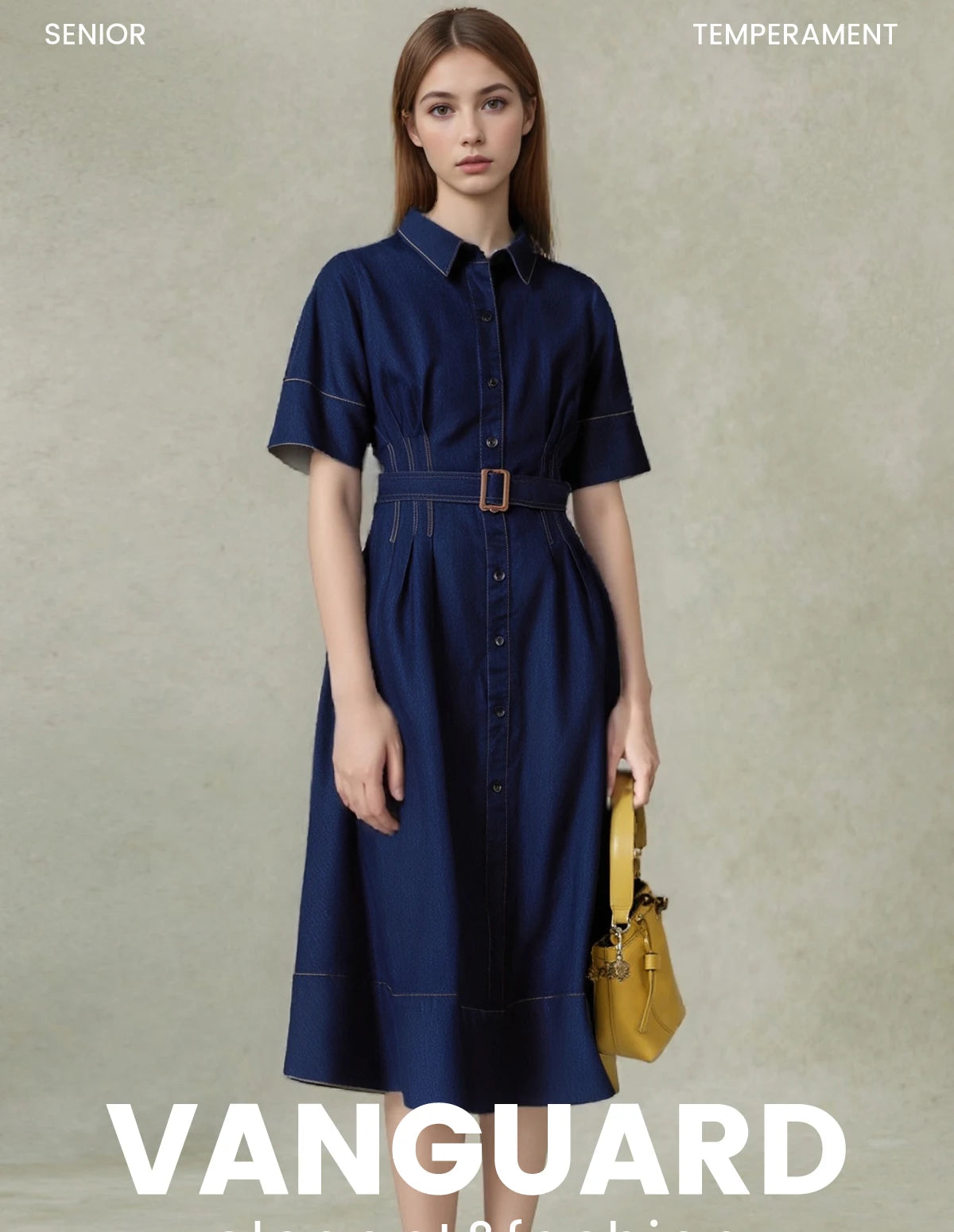 Women's Denim Long Dress 2025 Autumn New Texture navy blue Women's Business Long Dress
