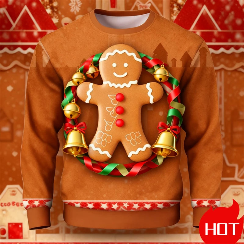 Funny Gingerbread 3D Printed Man  Sweatshirts Women Cute Christmas Festival Graphic Pullovers For Men Clothes Unisex Top
