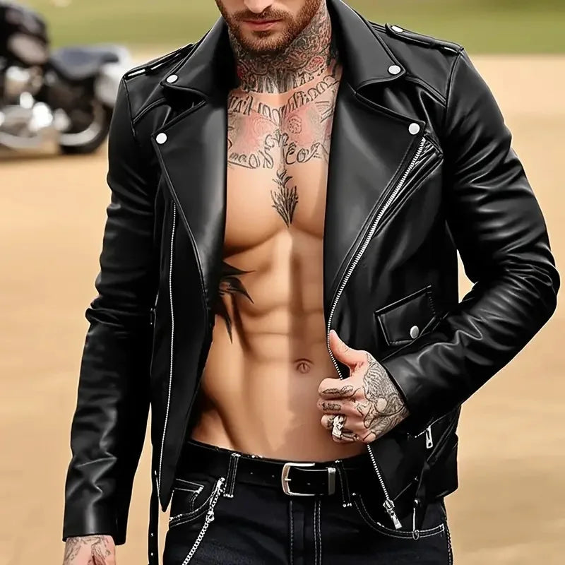 Street Style Motorcycle Jacket Functional Windproof Leather Coat Slim Fit Zipper Biker Vest