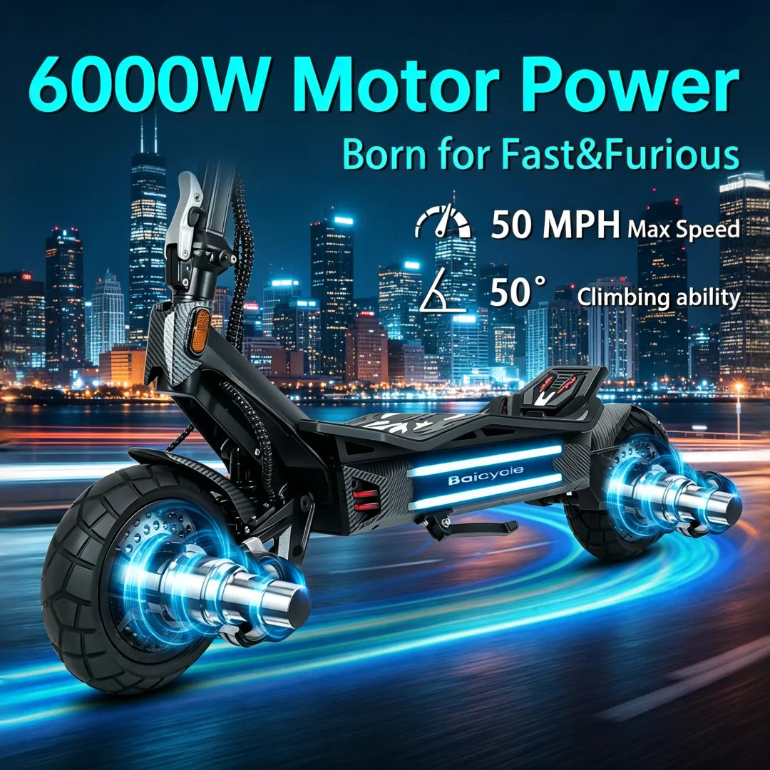 High Power Dual Motor 3000W*2 Electric Scooter 10 Inch Anti-Shock Tires Foldable Adult Off Road E Scooter Long Distance Travel Scooter