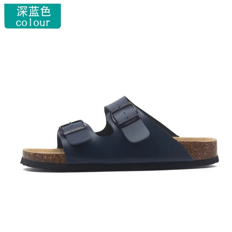 Slippers Women Buckle Flat Bottom Cork Slippers Man Summer Unisex Beach Button Outdoor Casual Sandals Designer Ladies Shoes