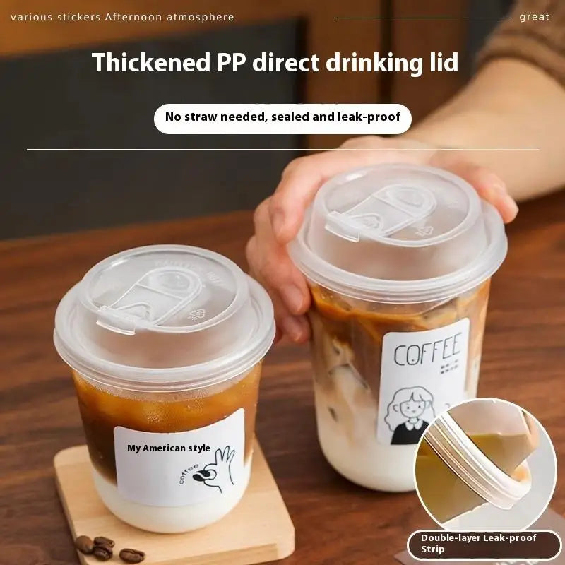 10pcs Transparent Coffee Cups With Lids U-shaped Disposable Cups For Hot Drink Milk Tea Takeaway Beverage Cups B.H
