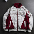 Men's Retro Racing Jacket Stand Collar Zip-Up Streetwear Oversized Colorblock Print Biker Coat Spring Autumn Fashion