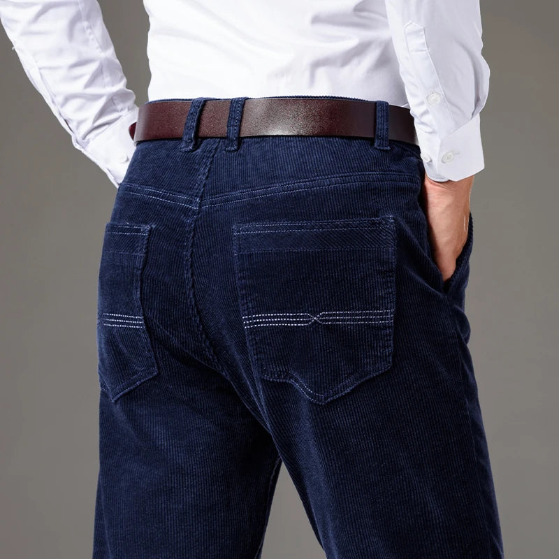 Corduroy Men's Business Casual Pants Fashion Comfortable Khaki Slim Straight Trousers Classic Male Brand Clothing Pants