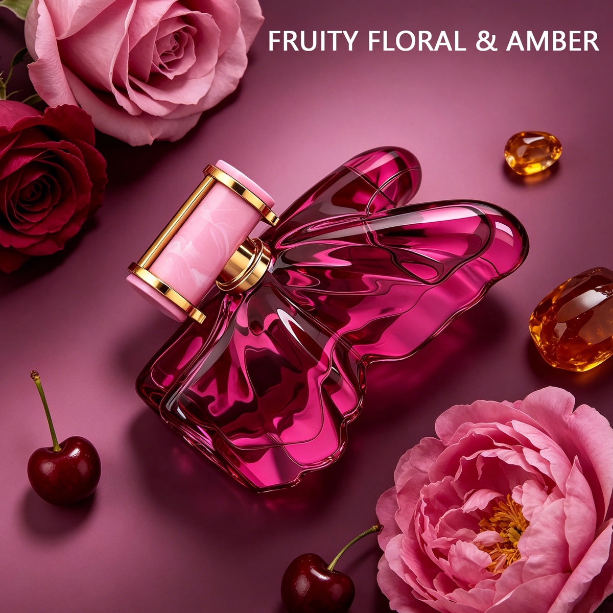 Warm Kiss Women's Perfume, 1.18 Fl oz, Fruity Floral Fragrance, Notes of Dragon Fruit, Frangipani, Cherry, Peony & Sun-kissed Vanilla, Refillable Designer Perfume for Women