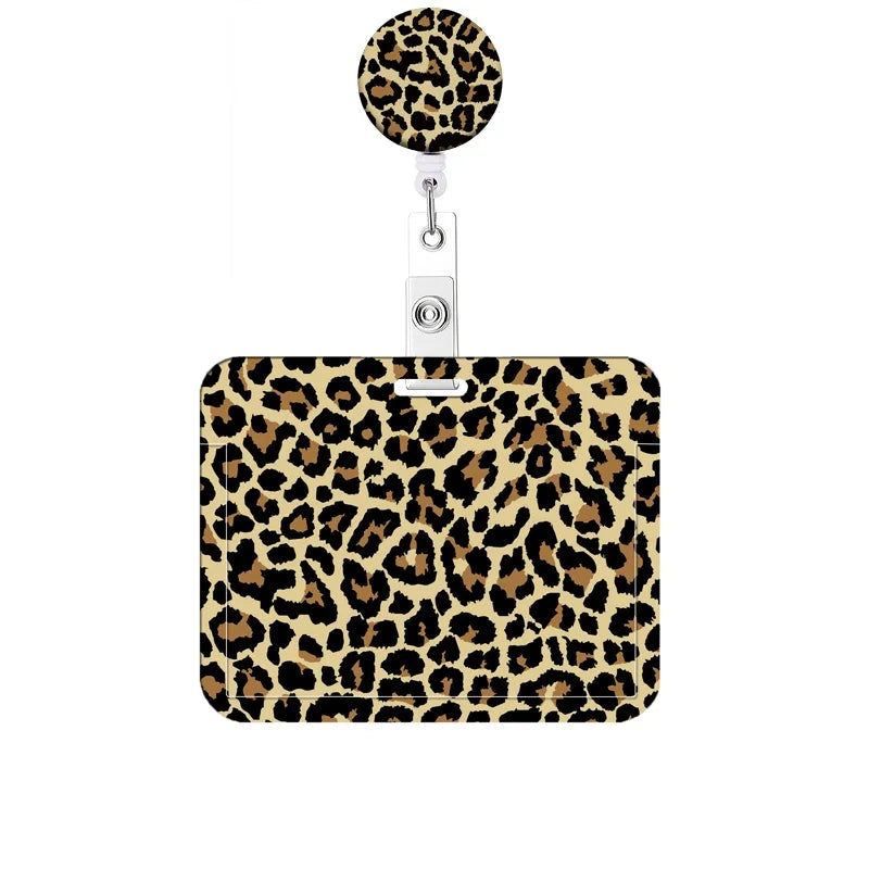 Leopard Print Card Holder Retractable Clip Business ID Badge Card Case Reel Yoyo Employee Cards Cover Workers Hang Certificates