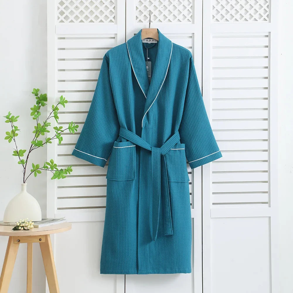 100% Cotton Women's Robe PAJAMA Home Dress Spring Autumn Waffle Bathrobe Kimono Gown Loose Casual Sleepwear Loungewear Negligee