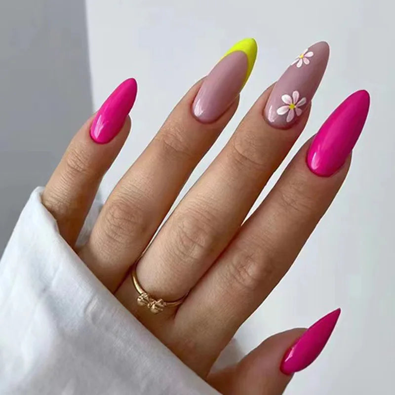 24Pcs/Set Blue Sky White Cloud Fake Nails Glue DIY Manicure Pattern Design False Nail French Stiletto Full Cover Nail Art Tools