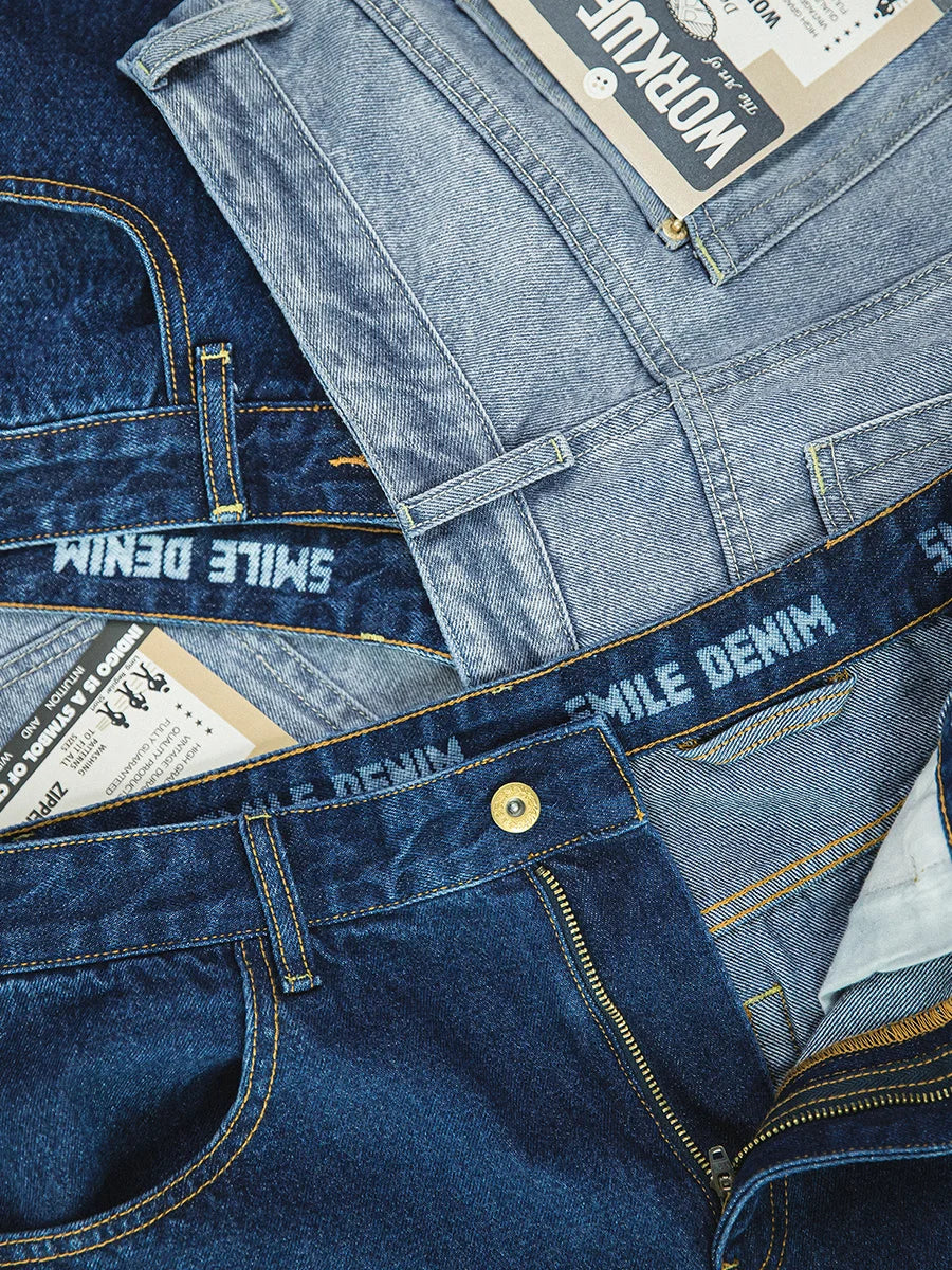 Maden Vintage Washed Denim Jeans 12.8 oz Retro Loose Straight Trousers Baggy Pants Oversize 28-38 Fashion Men’s Clothes 2 Colors