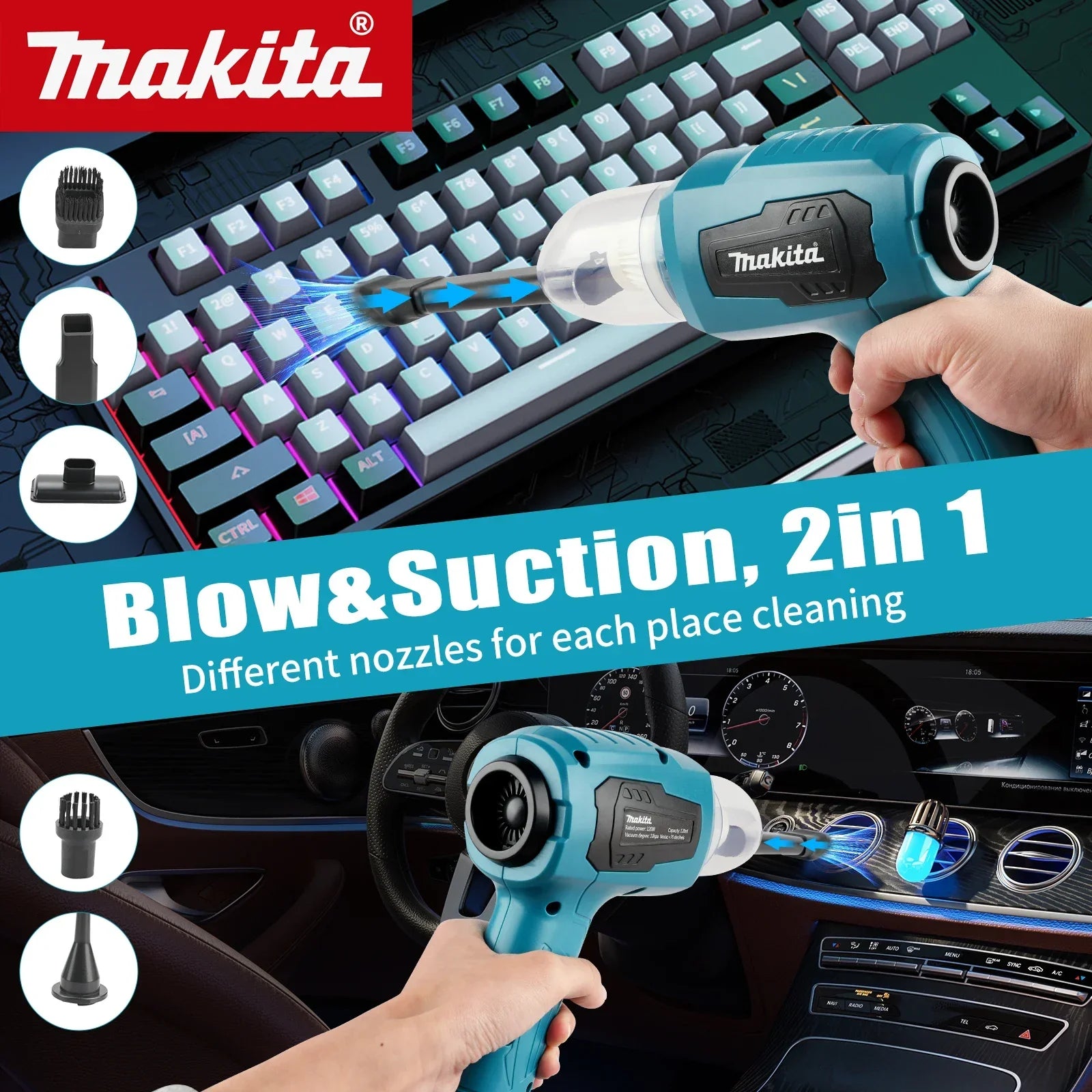 Makita  Mini Car Vacuum Cleaner Multifunction Handheld Rechargeable Power Tools  Dust Collect Tool