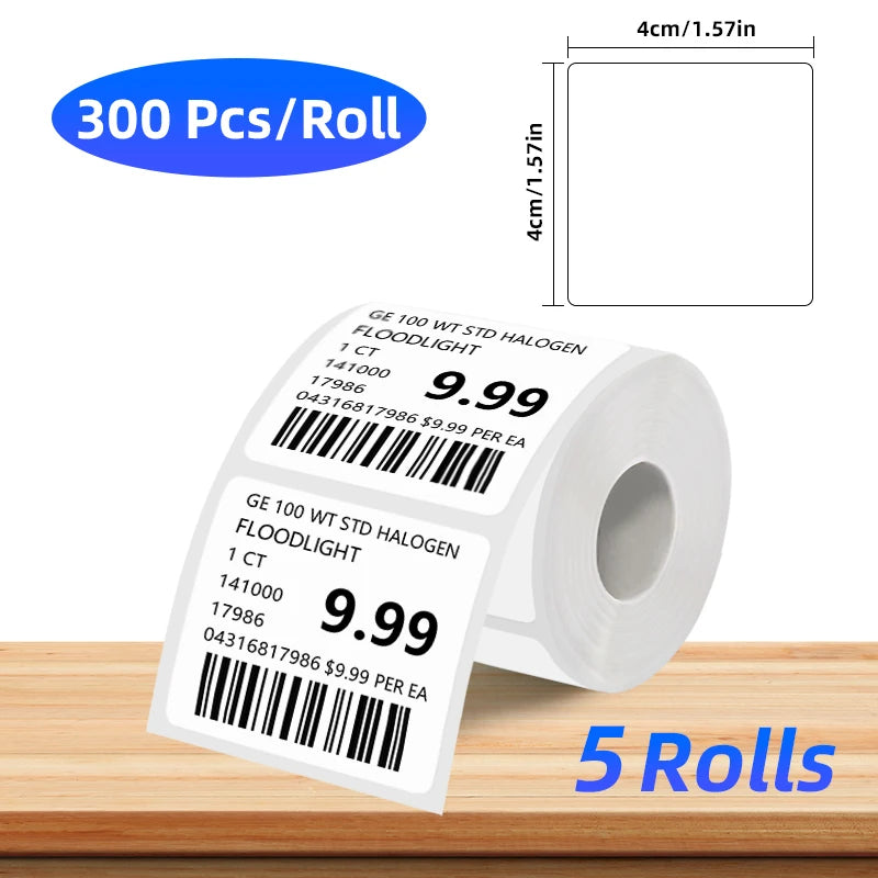 5 Rolls of Thermal Label Paper, Coreless White Self-Adhesive Waterproof Stickers, Suitable for Portable Handheld Printers - for Barcodes, Addresses, Shipping, Corporate Offices, Commercial and Home Labels 30*20mm 30*30 40*20