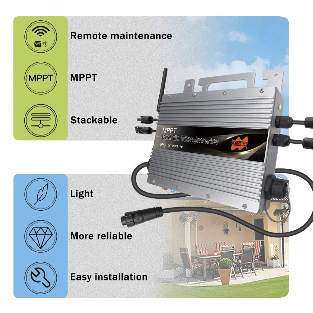 700W Micro Solar Grid Tie Inverter 22-60V DC To AC 80-260V MPPT Build In WIFI Microinverter 2 × 350W Solar Inverter Converter