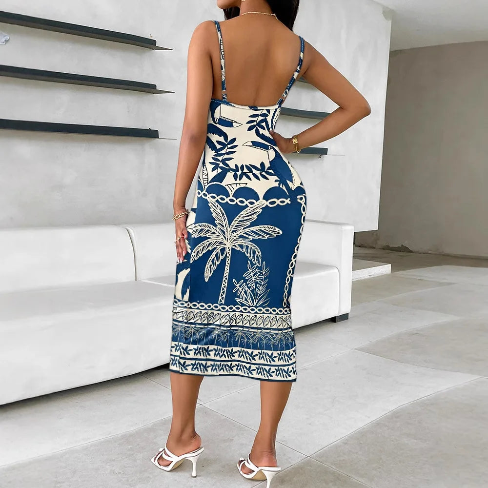 2025　New Summer　Arrival Best-selling Strapless Positioning Print Fitted　Sleeved Women's Elegant Dresses for a summer vacation.