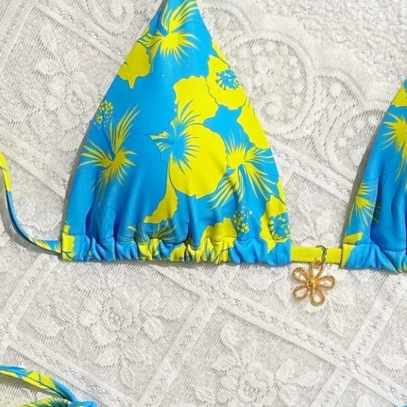 Bikini Women's Summer Slimming Concealing Casual Floral Durable High Elasticity Vacation Style Swimming Sports Split Swimsuit