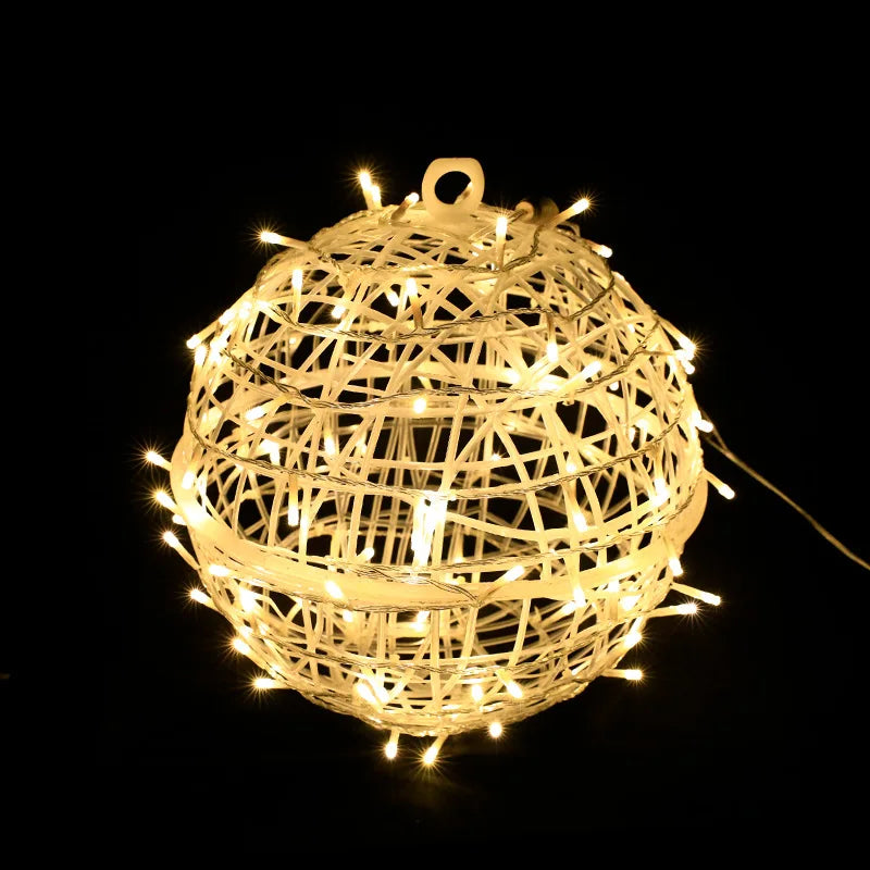 Christmas Festoon Rattan Ball LED Light Ramadan Outdoor Hanging Lamp Fairy String Light for Holiday Wedding Party Decoration