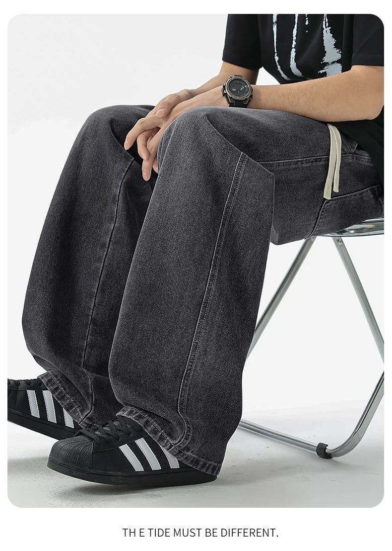 Men's Jeans American Loose Wide-leg Loose Straight Casual Trousers Street Hip-hop Baggy Jeans Black Grey Blue Streetwear Men