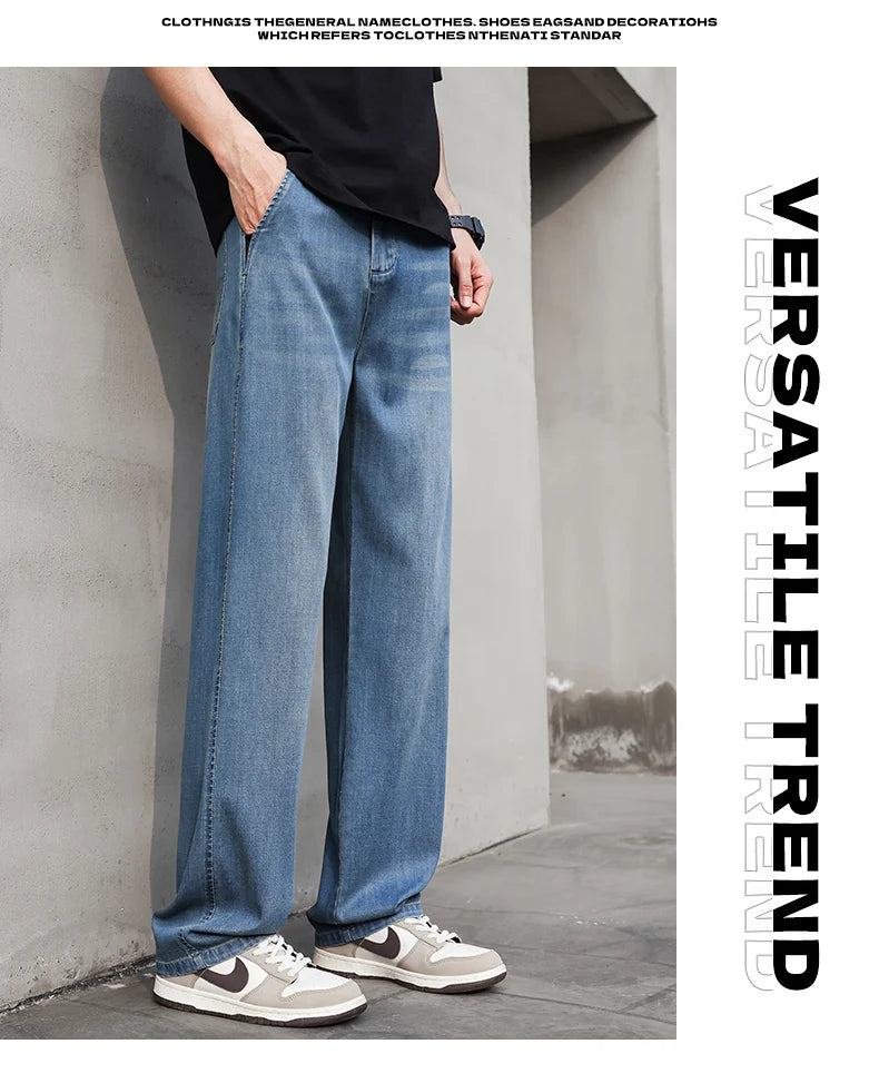 Thin Light Men's Summer Jeans Straight Fit Lyocell Denim Pants Male Elastic Elegant Casual New Style Stretch Relaxed Fit Telaxed