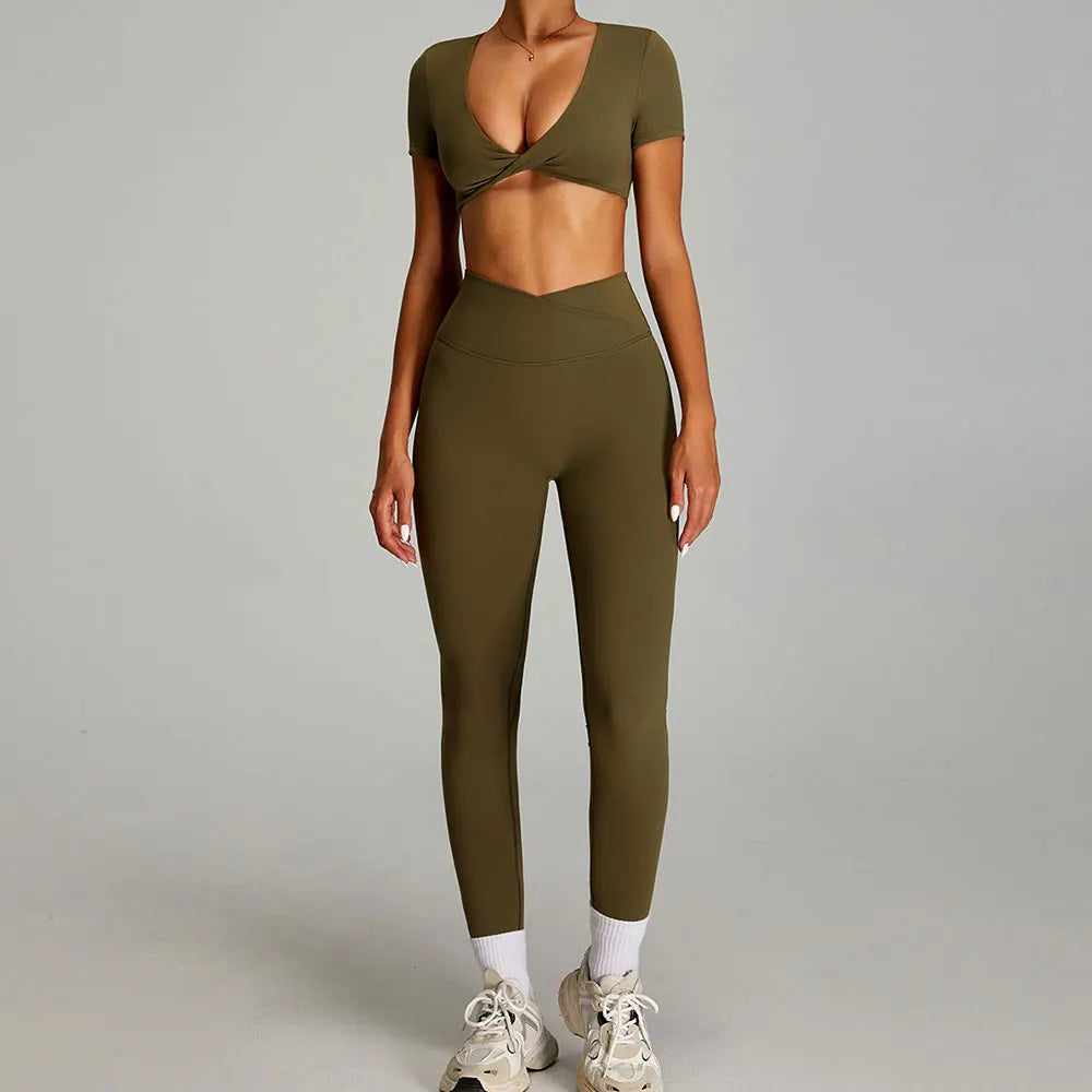 mikeyoga Women Yoga Suit 2PCS Sports Set Quick-Drying Gym Set Women Tracksuit Running Workout Short Sleeves Sports Yoga Clothing