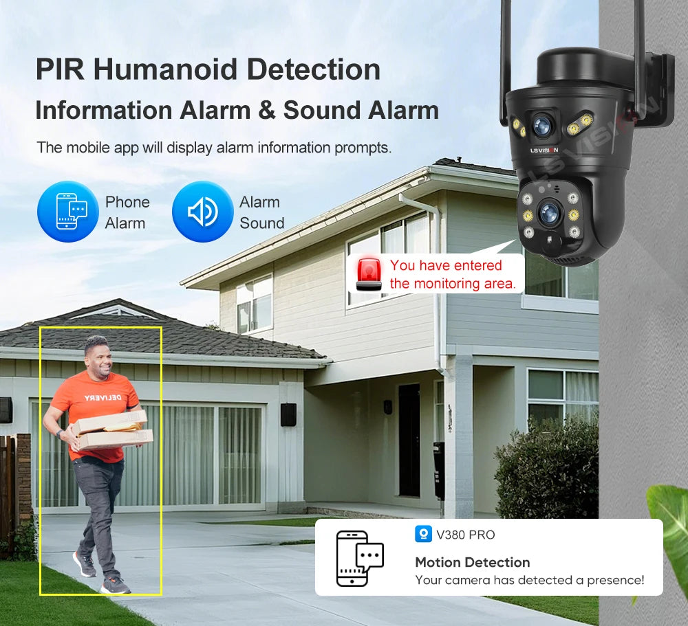 LS VISION 4G /WIFI Outdoor Solar Camera 8MP Dual Lens PIR Sim Card Built in Night Vision Waterproof Security Camera Battery CCTV