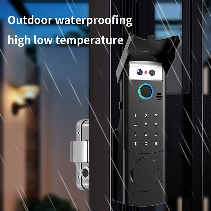 Tuya WiFi APP Double-Sided Fingerprint Smart Lock Waterproof Gate Iron Door RFID Digital Face Recognition Lock Video Intercom