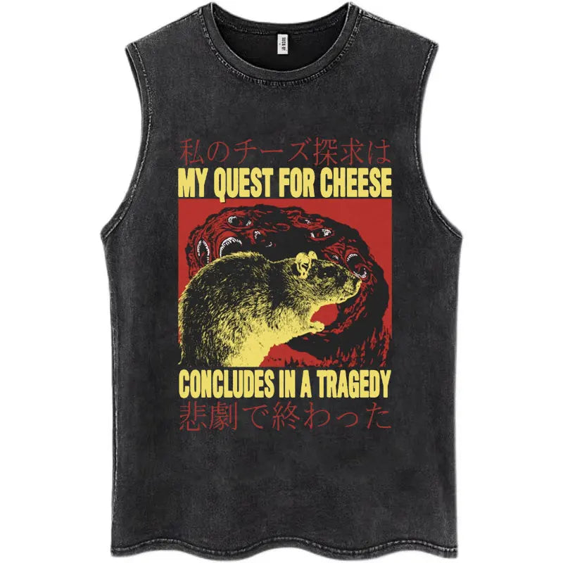 Japan I Alone Pigeon Vintage Washed Tank Top Men Women Personality O-Neck T-Shirt Casual Cotton Oversized Sleeveless Streetwear