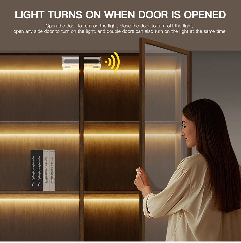 Smart Door Proximity Sensor Control LED Under Cabinet Lights 12V COB LED Strip Showcase Wardrobe Lamp Backlight For Room Kitchen