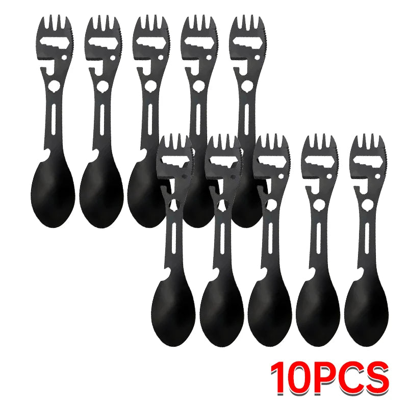 Camping Utensils Set Stainless Steel Outdoor Survival Gear 5 in 1 Tableware Travel Hiking Cutlery Fork Spoon Opener
