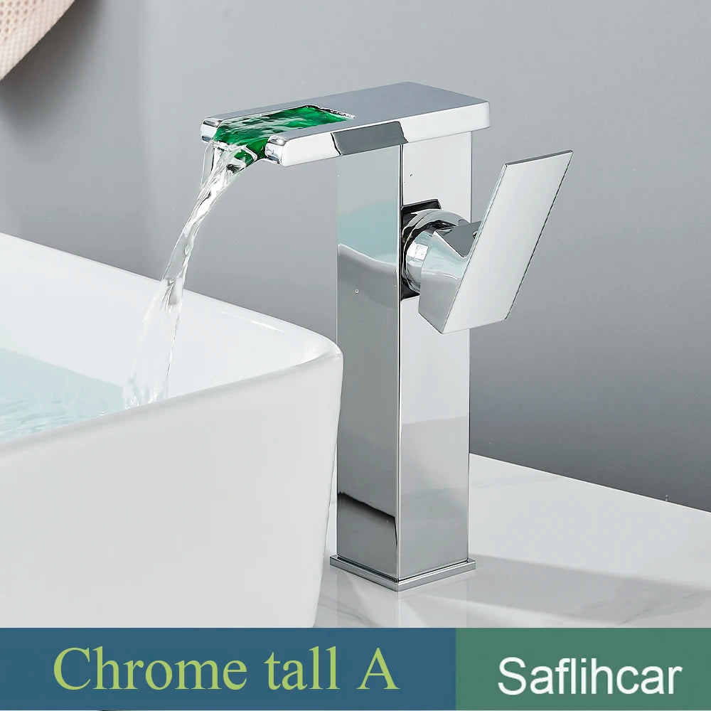 LED Black Basin Faucet Tall And Short Tap Bathroom Single Handle Cold and Hot Water Flow Produces Electricity