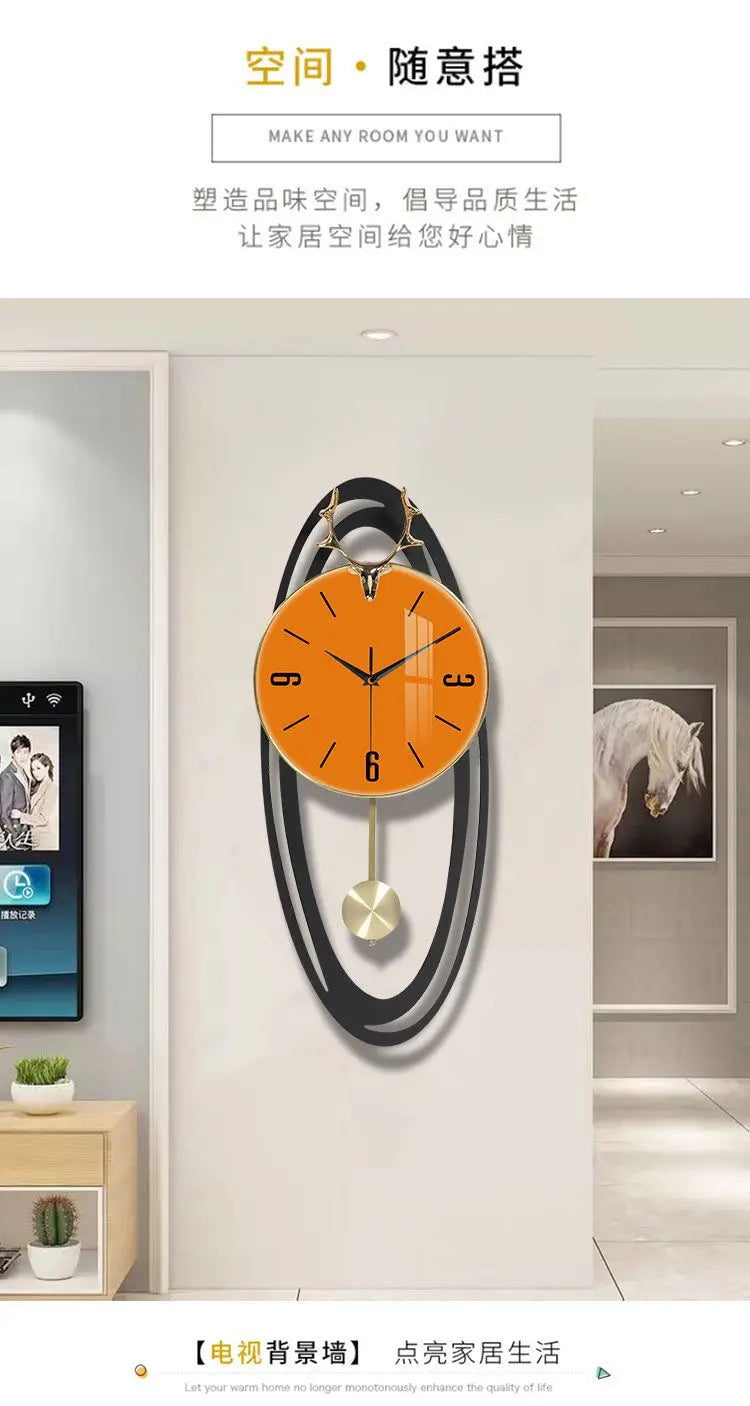 Creative trend home fashion wall hanging clock Modern simple light luxury living room atmosphere hanging clock wall decoration
