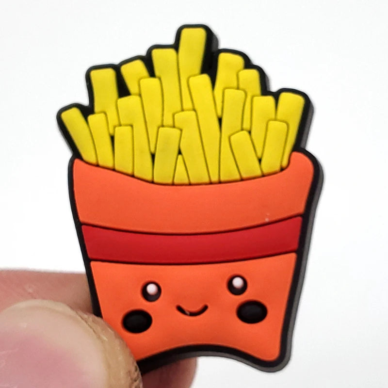 Cute Kawaii Food Shoes Charms Set Cartoon Burger Pizza Boba Shoe Accessories, PVC Clog Decorations for Sandals, Party Gifts