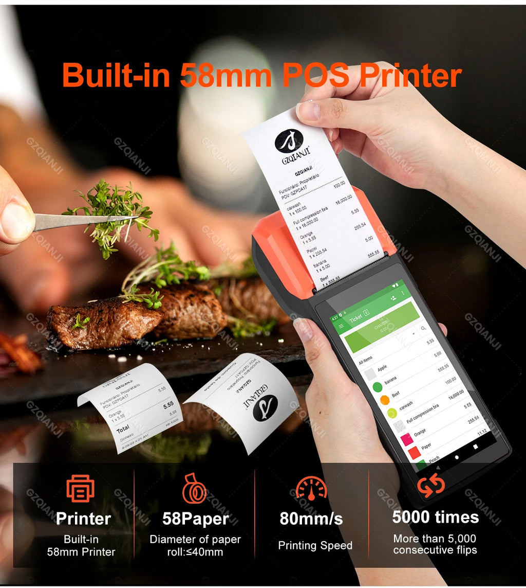 Android 14/13/11 3G 4G Handheld POS Terminal With 58mm Thermal Printer 1D 2D Scanner NFC Reader RAM3GB ROM32GB Mobile Device