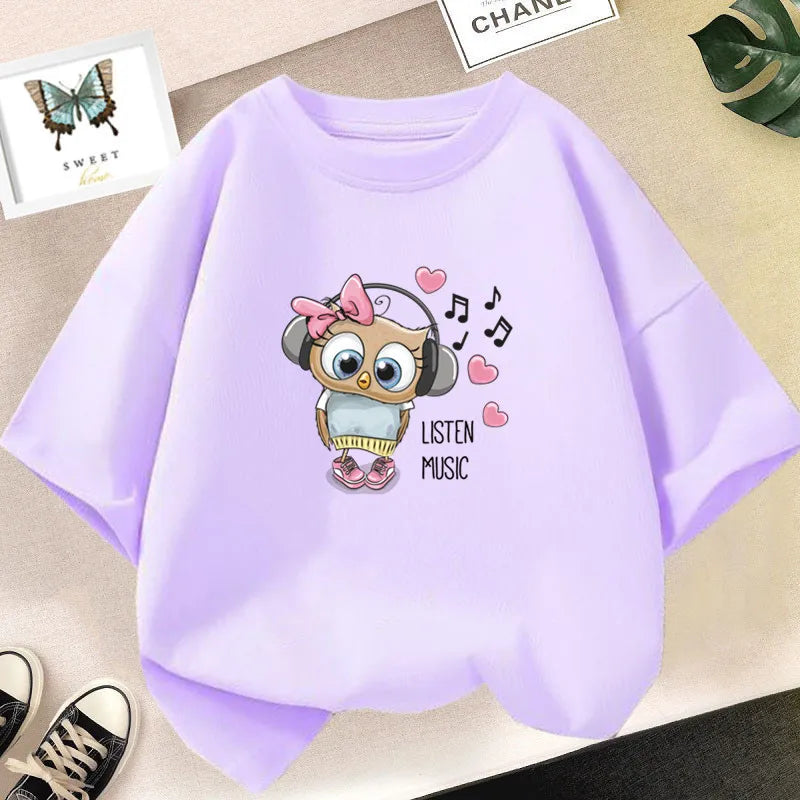 Girl Cute Rabbit Graphic Tshirt Short Sleeve Cotton T-Shirts For Baby Girl Cute Pink Color T-Shirts Children Summer Clothing