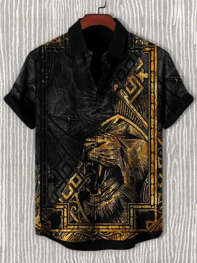 Autumn Ethnic Style Graphic 3D Print Holiday Button Men Clothing Luxury Men's Shirt Casual Short Sleeve Retro Shirt Man Top