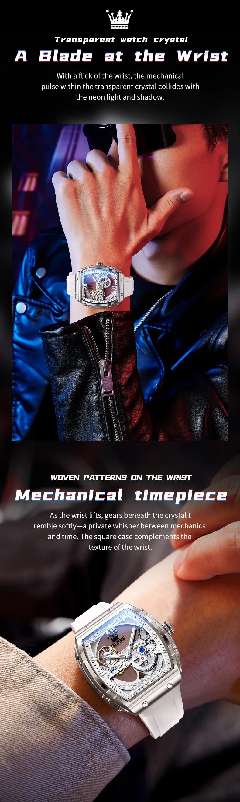 OLEVS 6779 Transparent Hollow Mechanical Men's Watches Fashion Luxury Silicone Strap Waterproof Skeleton Automatic Watch For Man