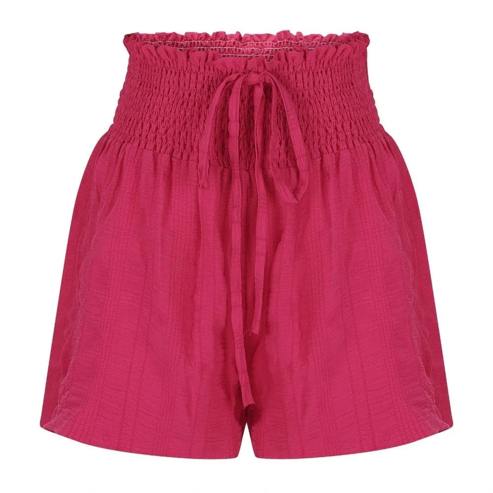 Casual Drawstring Women's Short Loose High Waisted Sports Shorts Skirt Pleated Lace Up Pajama Pants Summer